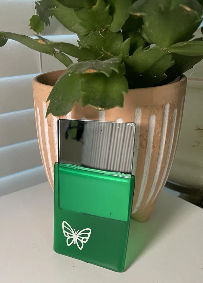 Vintage Green Jelly Butterfly Pocket Mirror Compact Travel Size Glass Retro - Image 2 of 3