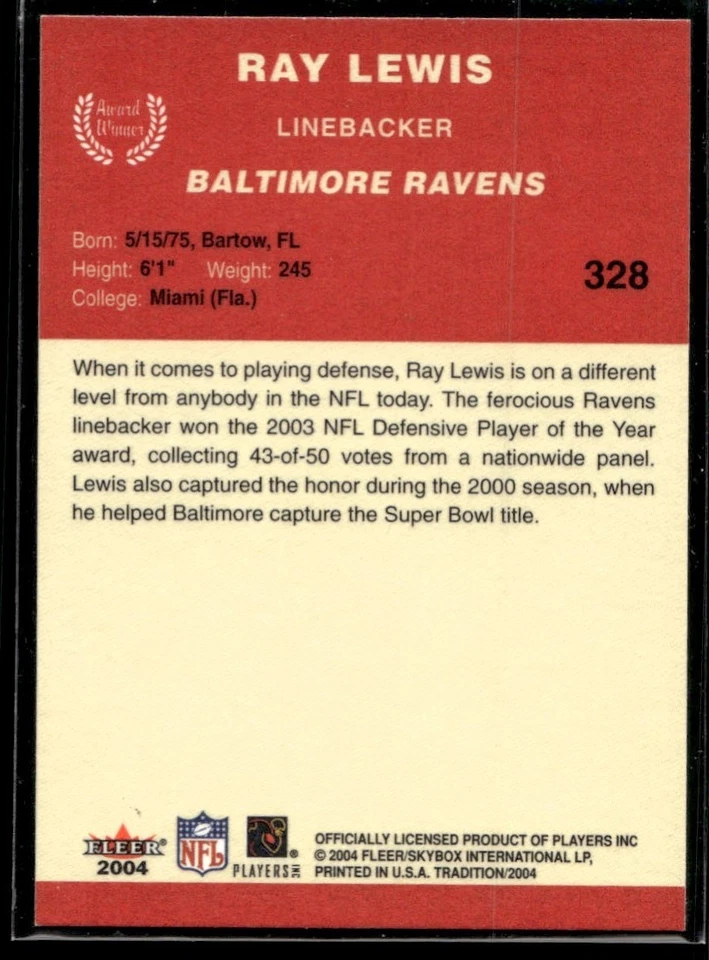 2004 Fleer Tradition Ray Lewis Baltimore Ravens #328 - Image 2 of 2