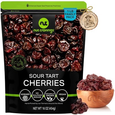 NUT CRAVINGS - Dried Sour Tart Cherries, Lightly Sweetened, Unsulphured 16oz,...
