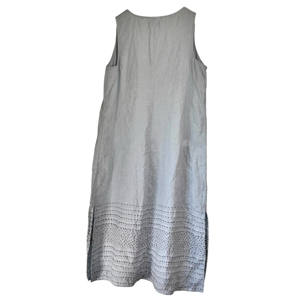 J Jill Pure Jill 100% 亚麻蓝色刺绣无袖长裙大号小号 — 第 2/4 张图片