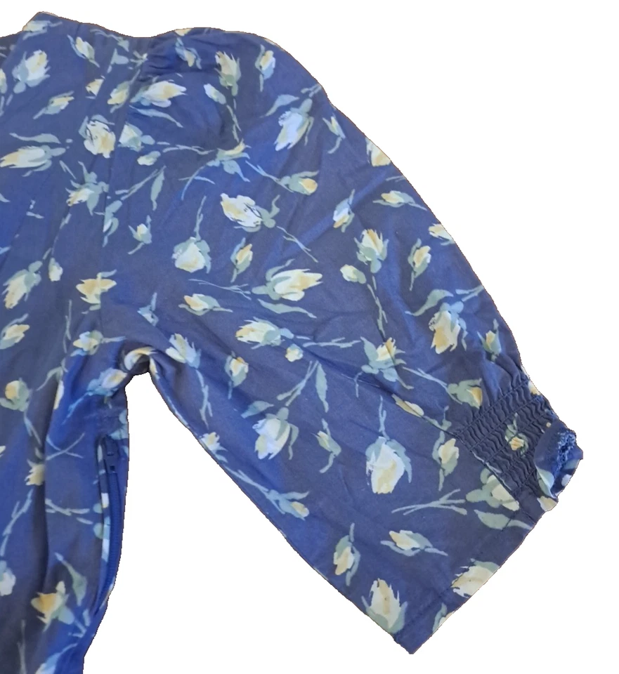 Vintage Laura Ashley Dress Blue Floral Puff Sleeve Made in Britain Cotton 90s 10 - Image 3 of 4