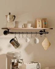 Bathroom Shelves Wall Mounted with Towel Bar, Industrial Pipe Single Tier Flo...