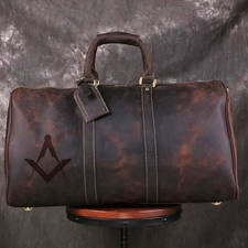 Leather Duffle Travel Bag Master Mason Blue Lodge   Genuine handmade Leather