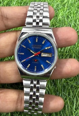 Vintage Citizen Automatic Men's Watch Refurbished Japanese Day-Date Blue Dail