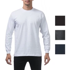3 Pack Pro Club Men's Heavyweight Cotton Long Sleeve Crew Neck T-Shirt