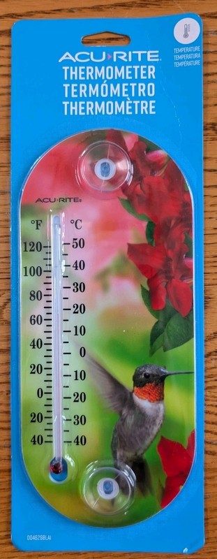New! Acu-Rite Humming Bird Indoor or Outdoor 8" Thermometer With Suction Cup