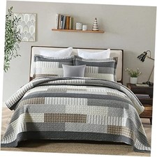 Quilt Bedding Set 100 Cotton Lightweight Quilts Size, Cozy Queen Dark Grey