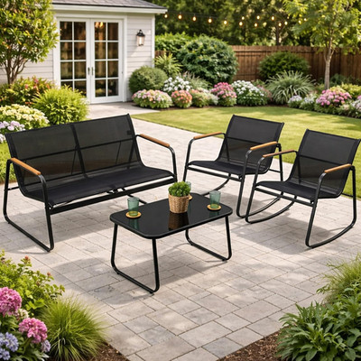 Kozyard 4-Piece Outdoor Patio Furniture Set with Textilene Chairs, Metal Convers