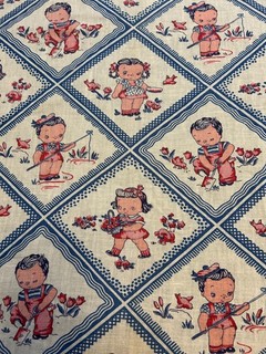 Vintage flour sack fabric. 43" x 36". Novelty print of children.