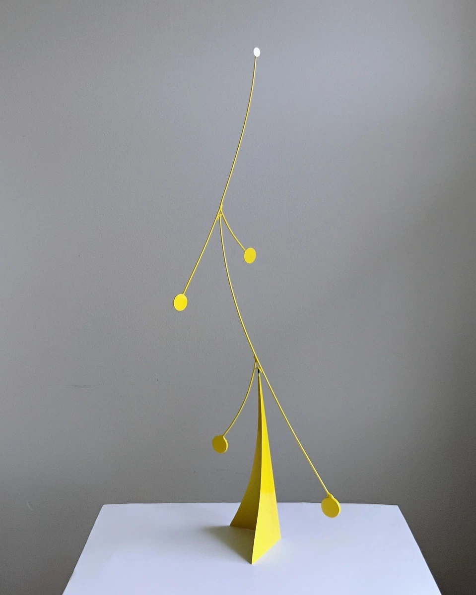 26 x 13 Yellow Kinetic Tabletop Standing Mobile Stabile Sculpture