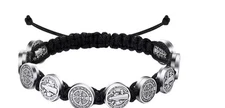 St Benedict Adjustable Bracelet on Black Cord