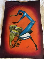 Original KIWANUKA NAIROBI Bongo Drum Musician BATIK Painting SIGNED 17”X 26”