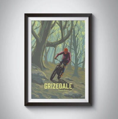 Grizedale Mountain Biking Poster, Lake District National Park Print