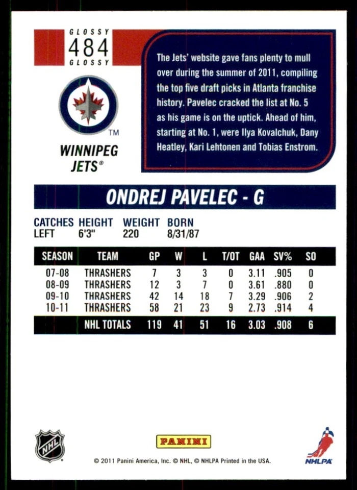 2011-12 Score Ondrej Pavelec #484 - Image 2 of 2