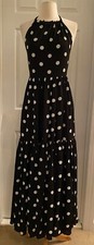 J.CREW HALTER-NECK TIERED MAXI DRESS IN DOT SIZE 0 BLACK IVORY AD092