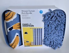 15pc Bananas Shower Curtain Set Blue Room Essentials Rug Storage Box + Bath Rug
