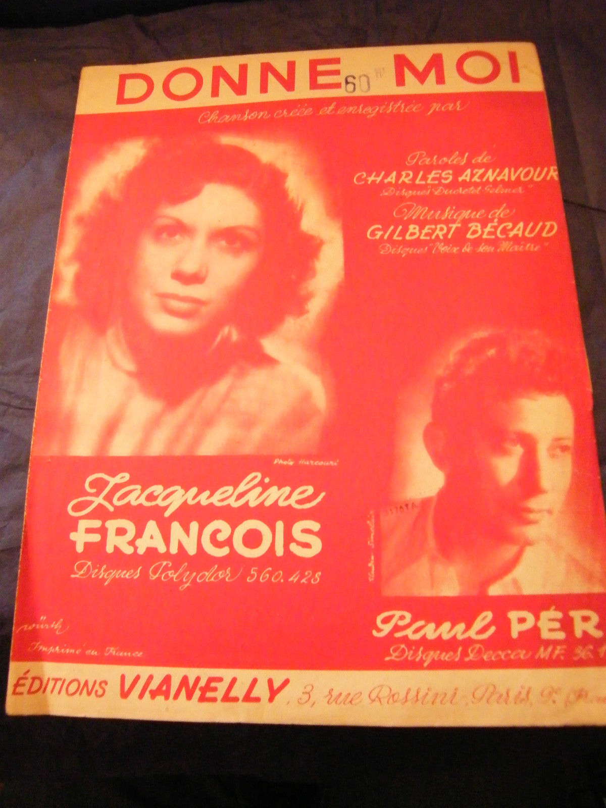 Partition Give Me Aznavour Jacqueline François Music Sheet 1952