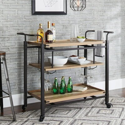 Better Homes Gardens Crossmill Bar Cart, Weathered Finish