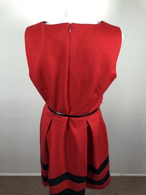 Calvin Klein Womens Dress Fit Flare Pleated Belt Red Black Sleeveless 12P |  eBay