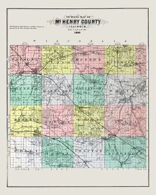 #ad 1892 Map of McHenry County Illinois $49.50