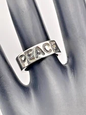 925 STERLING SILVER THICK "PEACE" RING 6.3MM BAND RING SIZE 6 STACKABLE 2479