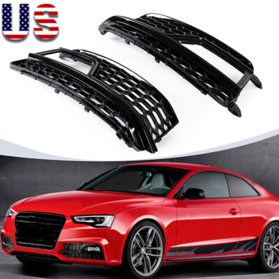 For 2013~2016 Audi A5 S~Line S5 Black Front Bumper Fog Light Grilles
