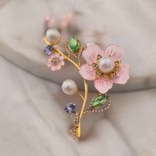 Elegant Flower Blossom Pearl Multicolor Rhinestones Brooch Pin