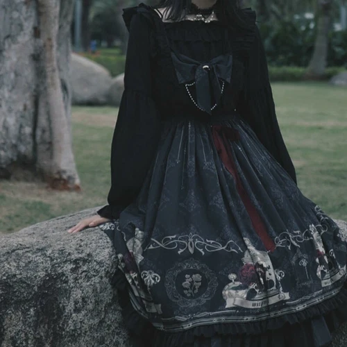 Costume cosplay vestito lolita gotico donna ragazza kawaii volant slip vintage nero - Foto 5 di 11