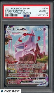 2021 Pokemon SWSH Fusion Strike Secret #270 Espeon Vmax Fa PSA 10 GEM MINT