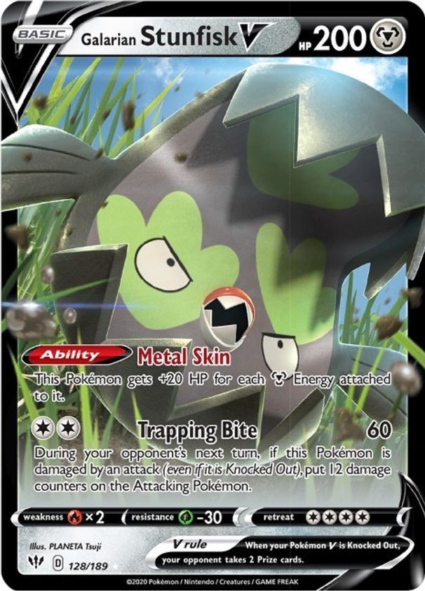 Galarian Stunfisk V - 128/189 - Pokemon Darkness Ablaze Sword Shield Card NM