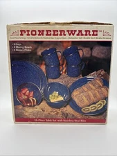 GSI Outdoors Pioneerware Tableware 12pc Camping Set Blue Porcelained Enamelware