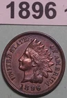 1896 INDIAN HEAD US COPPER ONE CENT COIN AU DETAILS CLEANED DIAMONDS ON RIBBON