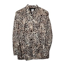 Chico  s Leopard Print Coat Jacket Lined Women  s Sz 2 12 100 Cotton EUC