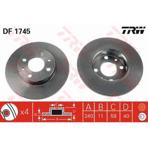 TRW Kit Disques de Frein Avant Plein Convient + Plaquette pour Lancia Dedra 835 - Photo 2/4