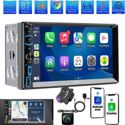 Double DIN 7'' Android Auto CarPlay Car Stereo Radio GPS Navi HeadUnit Multimedia