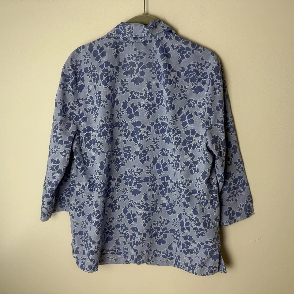 女式衬衫中号上衣衬衫 3/4 袖花卉棉混纺紫色 — 第 4/4 张图片