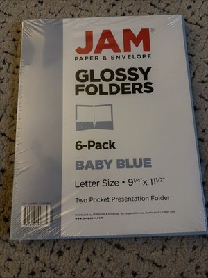 JAM Paper Glossy 2-Pocket Portfolio Folder, Blue, 6/Pack (385Gbua)