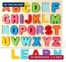LovesTown Wooden Alphabet Puzzle, ABC Learning Board Build Pre-Reading Skills wi