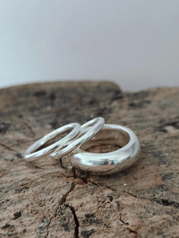 925 Sterling Silver Wide Band Dome Ring: Unisex Chunky Jewelry - Image 2 of 4