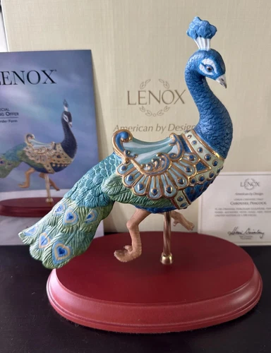 LENOX PEACOCK CAROUSEL Collection sculpture 24CT Gold Accents BOX & COA LIMITED