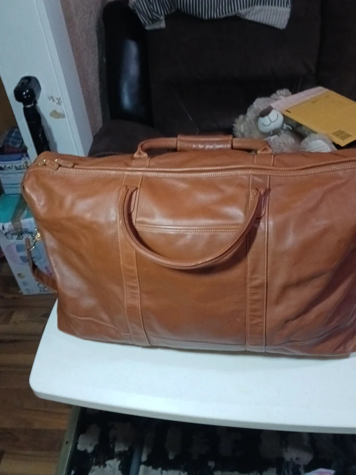 COACH Vintage Cabin Bag 503 Leather Travel Duffle w Strap British Tan Brass 90's - Image 3 of 4