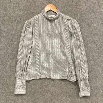 Isabel Marant Etoile Womens Top Size 36 Grey Striped Snap Long Sleeve 8934