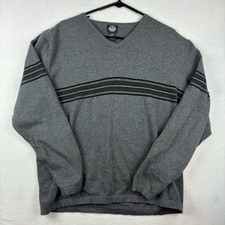 Dockers V-Neck Sweater Gray Striped Chest 100 Cotton Men  s Large