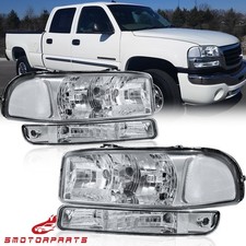 Pair Chrome Headlights Bumper Lamps For 2000-2006 Gmc Yukon Sierra 1500 2500