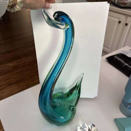 Vintage 1970’s Murano Glass Swan Figurine Hand Blown Standing Over 16”! No Chips