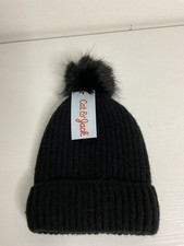 Cat  Jack Girls Black Pom-Pom Winter Beanie Hat OSFM