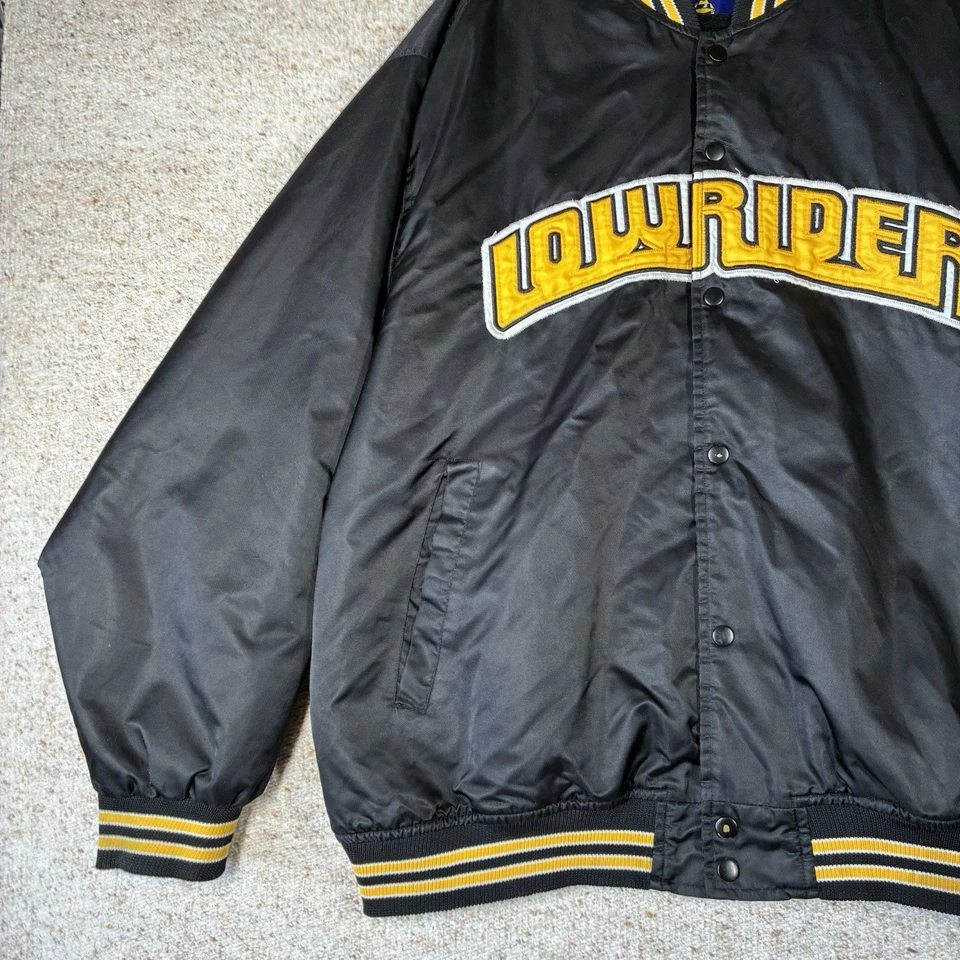 Chaqueta Bomber Lowrider Golo Para Hombres XL Chaqueta Bomber Satinada 46/48 Reparada en la Parte Trasera Foto 3 de 4