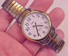 Vintage Mens TIMEX Easy Reader Indiglo 34mm Watch WORKS Fine 2-Tone Stretch Band