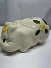 Shawnee Pottery Piggy Bank Bow / Yellow Flowers White Vintage MCM 60s