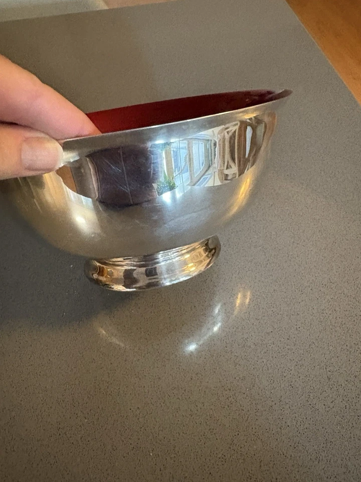Vintage Reed&Barton Silverplated and Red Enable Large Bowl Mid-Centry Modern 8" - Image 4 of 4